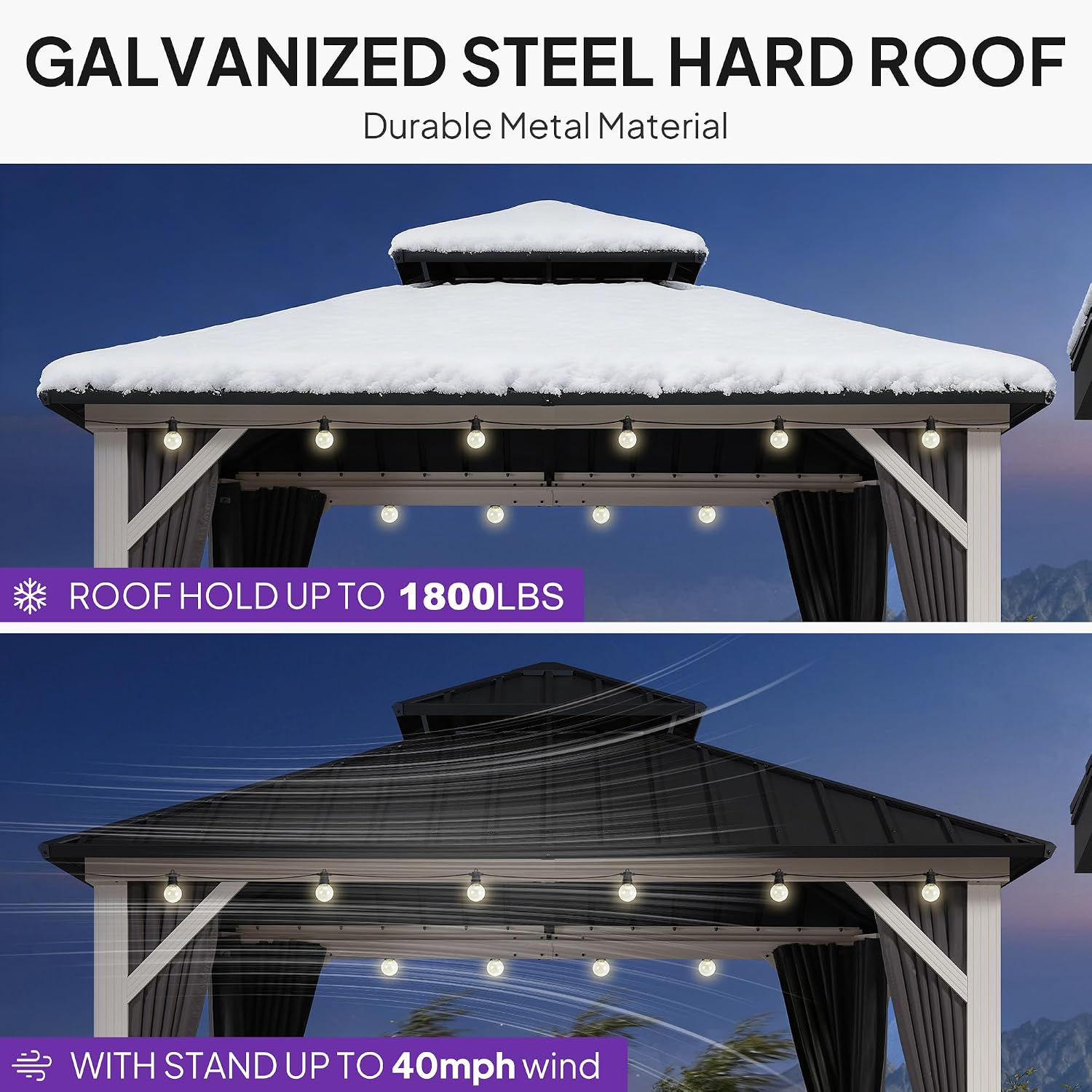PURPLE LEAF 10' X 10' Outdoor Gazebo Galvanized Steel Double Roof White Aluminum Frame Hardtop Heavy Duty Gazebo with Curtain and Netting for Patio Garden and Backyard, Grey
