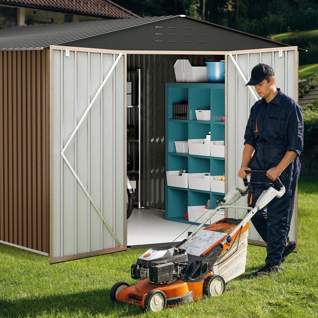 Outdoor Storage Shed 8 X 12 FT, Large Metal Storage Sheds, with Reinforced Sloping Roo, Door Lock, Waterproof, for Backyard, Garden Patio Lawn