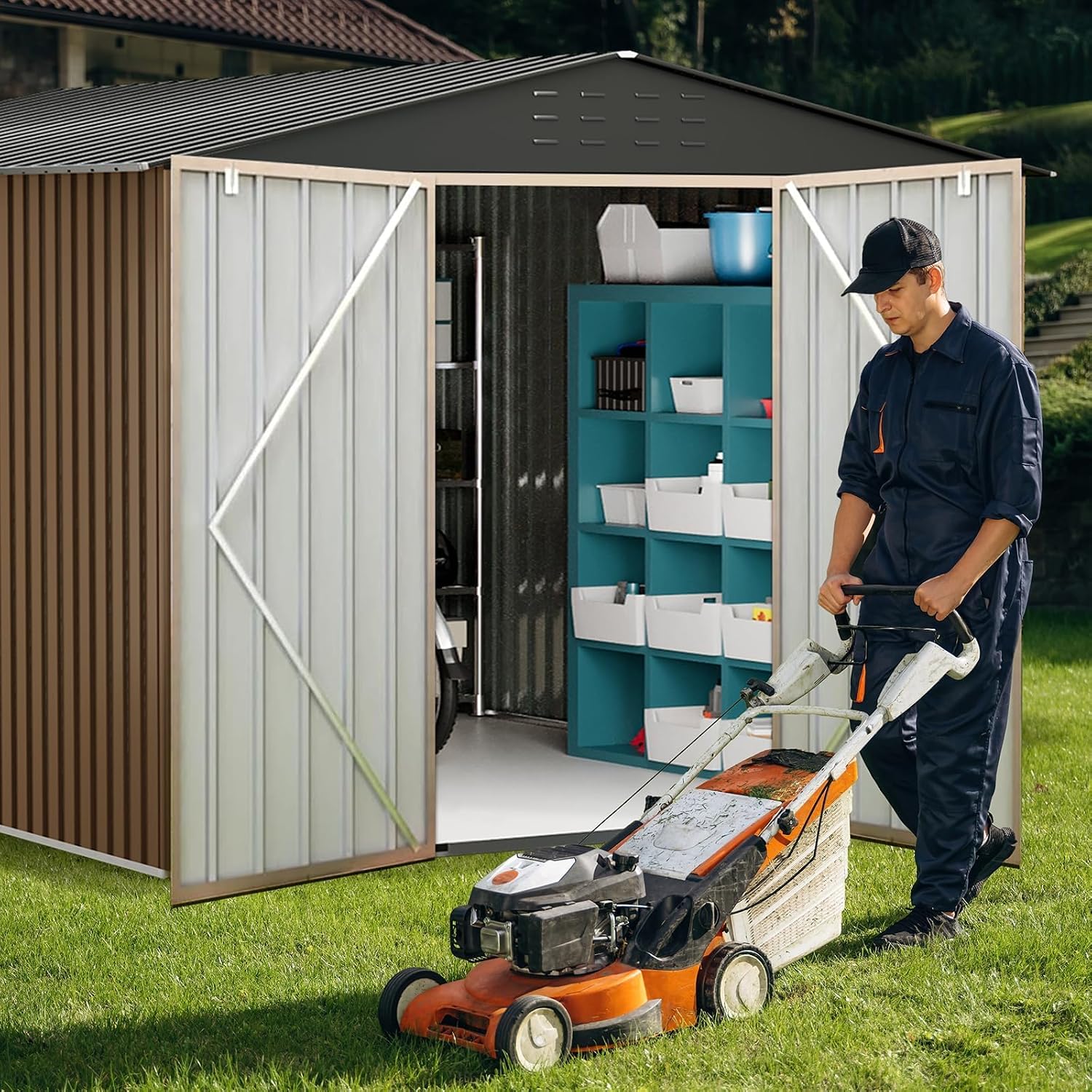 Outdoor Storage Shed 8 X 12 FT, Large Metal Storage Sheds, with Reinforced Sloping Roo, Door Lock, Waterproof, for Backyard, Garden Patio Lawn