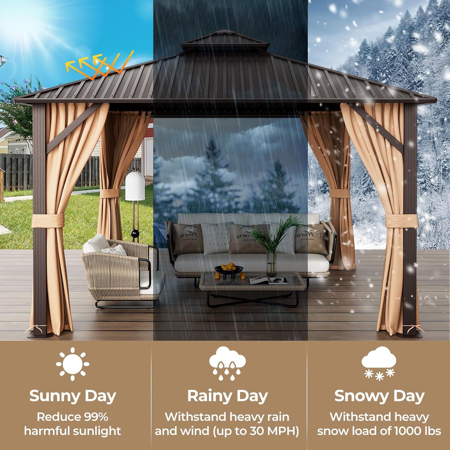 Tangkula 12x12 FT Hardtop Gazebo, Patio Gazebo with Galvanized Steel Double Roof & Aluminum Frame, Permanent Pavilion Outdoor Gazebo with Netting & Curtains for Patio, Garden, Lawn, Backyard, Deck