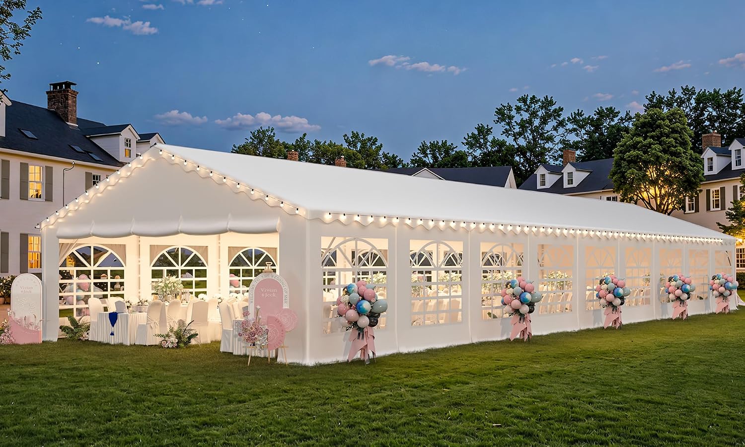 EROMMY 20x60FT Heavy Duty Party Tent, White Outdoor Event Canopy with Removable Sidewalls, Roll-up Doors & Storage Bags, Large Gazebo Shelter for Wedding, Commercial, and Backyard Use