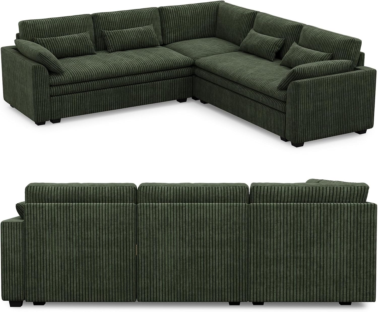 Belffin Large Modular Sectional Sofa with Double 61' Loveseat, Corduroy Corner Couch with 9' Soft Dual-Layer Seats Cushion for Living Room, Apartment, Small Sapce, Green