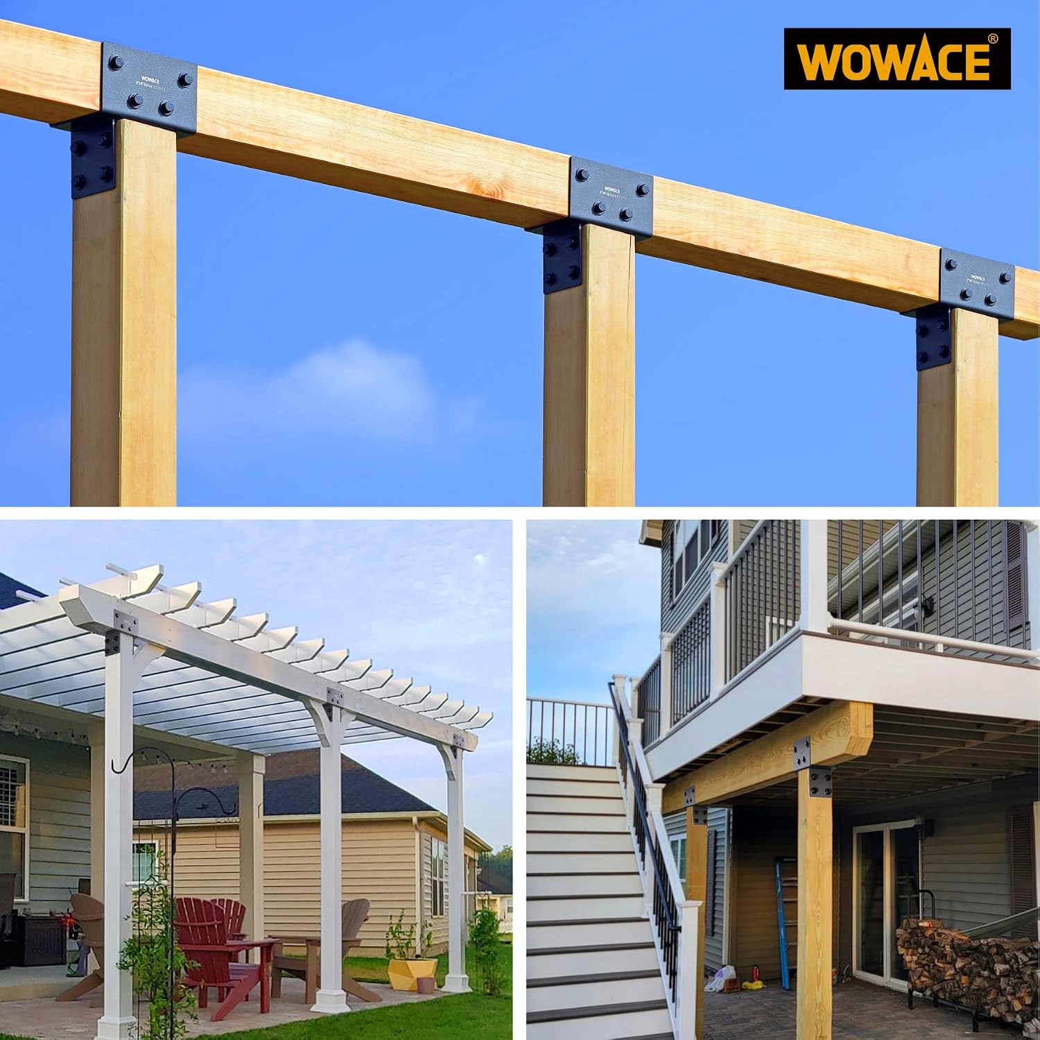 4pcs 4x4 (Actual 3.5'x3.5') Post Cap Tie Bracket, Heavy Duty Stainless Steel Wood Beam Support Bracket. for Gazebos, Patio Decks, and Porches Wood Post to Beam Support Connection (Dark Ggray)