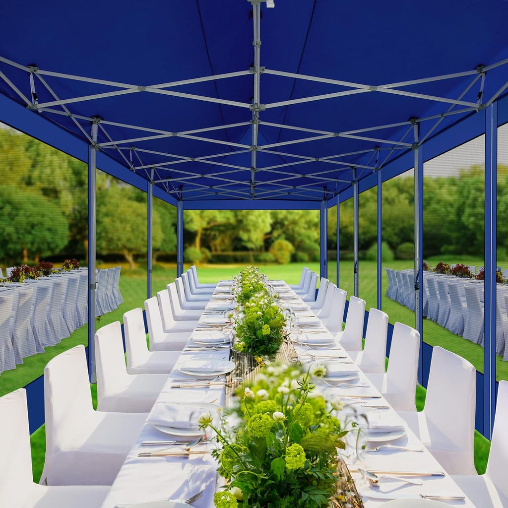 COBIZI 10x30 Canopy Tent, Heavy Duty Pop up Canopy with Sidewalls, Waterproof Easy Setup Canopy with Mosquito Netting, Outdoor Instant Screen Tents for Parties, Wedding with Roller Bag, Dark Blue