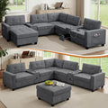 103'' Modular Sectional Sofa couch with 2 Acrylic Consoles, Oversized U Shaped Couch with USB Charger, Storage Drawers,Pockets and Movable Ottoman, Chenille Sectional Couches for Living Room ,Gray