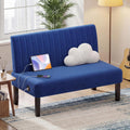 STHOUYN Mini Comfy Couch Armless Loveseat Sofa with USB Port, Velvet Couches for Small Spaces Living Room, Apartment Office Dorm (Navy Blue)