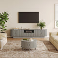 Coffee Table and TV Stand Set of 2, Round Center Table with Storage, Fluted Coffee Table with 360° Sliding Doors, 86.6' Entertainment Center for Bedroom, Living Room, Grey
