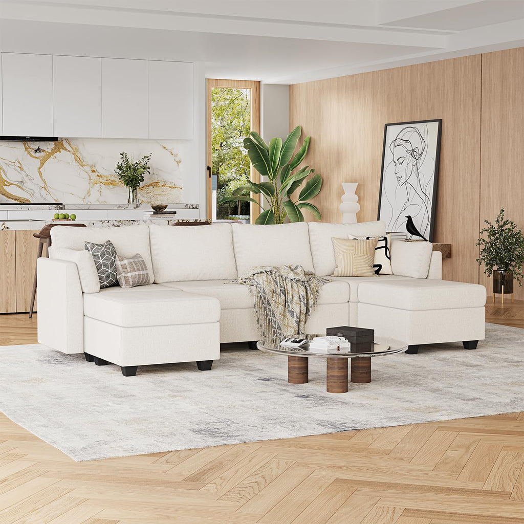 114.17' Modular Sectional Sofa, 6 Seat Sectional Couches with Storage, Memory Foam, Convertible Modular Couch for Living Room, U Shaped Comfy Modular Sofa with Chaise, Beige