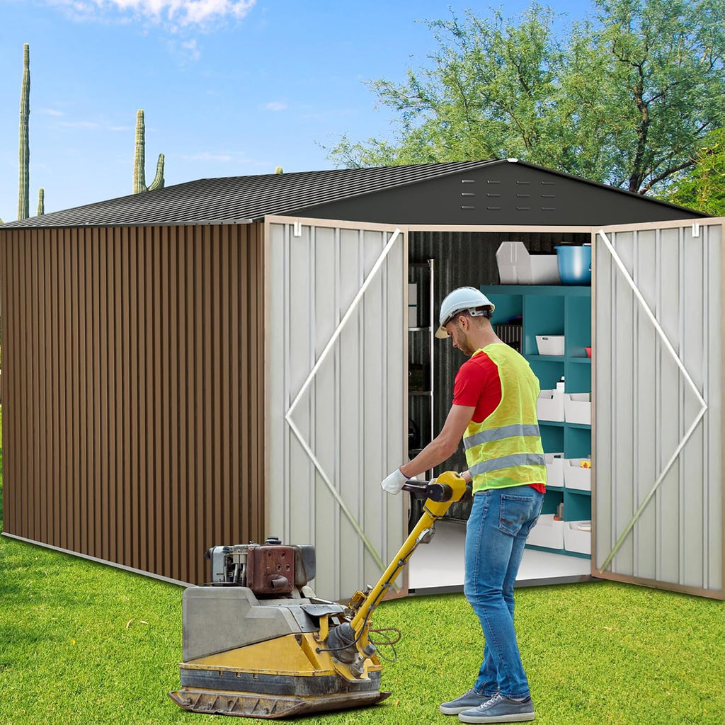 Outdoor Storage Shed,8x12 FT Large Garden Shed,Large Metal Tool Sheds with Sloping Roof and Vents,Updated Reinforced and Lockable Doors Frame Metal Storage Shed for Patio for Backyard,Patio,Garage