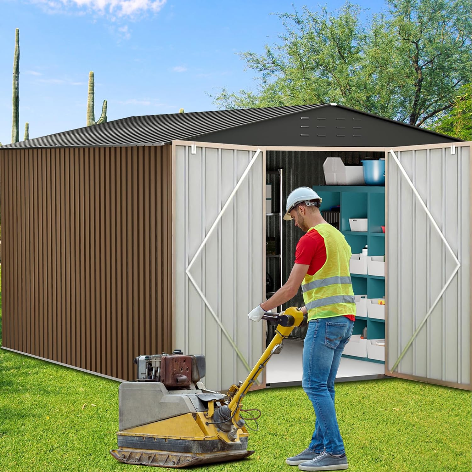 Outdoor Storage Shed,8x12 FT Large Garden Shed,Large Metal Tool Sheds with Sloping Roof and Vents,Updated Reinforced and Lockable Doors Frame Metal Storage Shed for Patio for Backyard,Patio,Garage