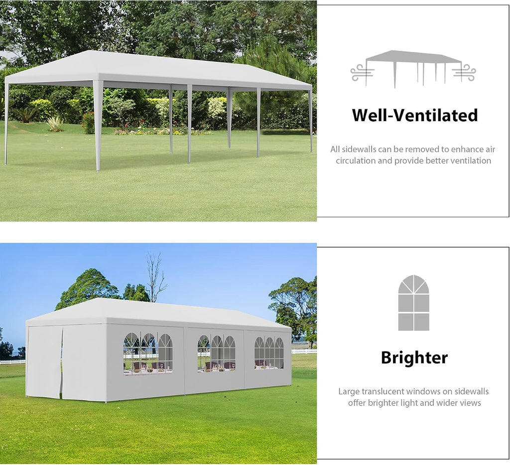 HomGarden 10'x30' Outdoor Party Tent Heavy Duty Large Backyard Canopy Tent Cater Party Favor Supplies Patio Gazebo for Outdoor Events Wedding Gatherings BBQ with Removable Sidewalls