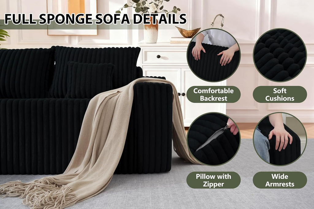 HABUTWAY 94'' Cloud Sectional Couch, Boneless Sofa with Deep Seat, Modular Comfy L-Shape Couch with Chaise for Living Room Bedroom, No Assembly Required(Black,Left Facing Chaise)