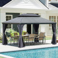 Domi 10' X 14' Hardtop Gazebo, Upgraded Metal Gazebo with Dual-Layer Resin Roof, Drainage System, Curtain and Netting, Outdoor Shelter Canopy for Patio, Garden, and Backyard, Grey