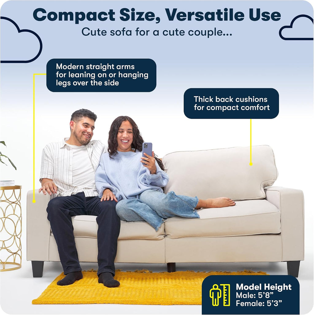 Serta Palisades 73' Track Arm Sofa, Easy Care Polyester, Soft Pillow Back, Pocket Coil Seat Cushions, Removable Covers, Loveseat or Couch for Small Spaces, Living Rooms or Bedrooms, Gray