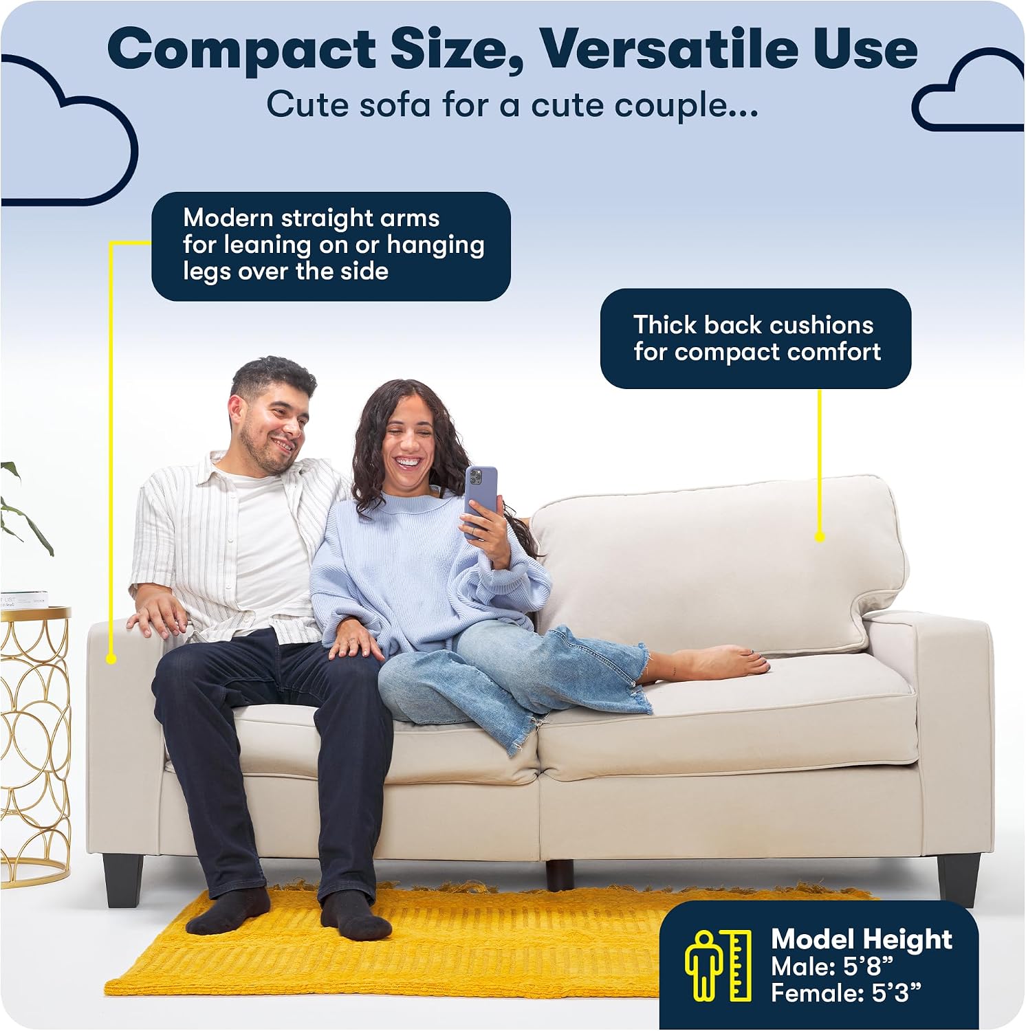 Serta Palisades 73' Track Arm Sofa, Easy Care Polyester, Soft Pillow Back, Pocket Coil Seat Cushions, Removable Covers, Loveseat or Couch for Small Spaces, Living Rooms or Bedrooms, Gray