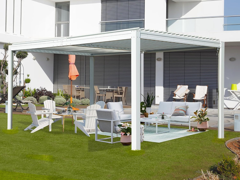 Domi Outdoor Pergola 10' x 16' Aluminum Louvered Pergola with Adjustable Roof, Aluminum Frame, Efficient Drainage System for Patio, Deck, Garden, White