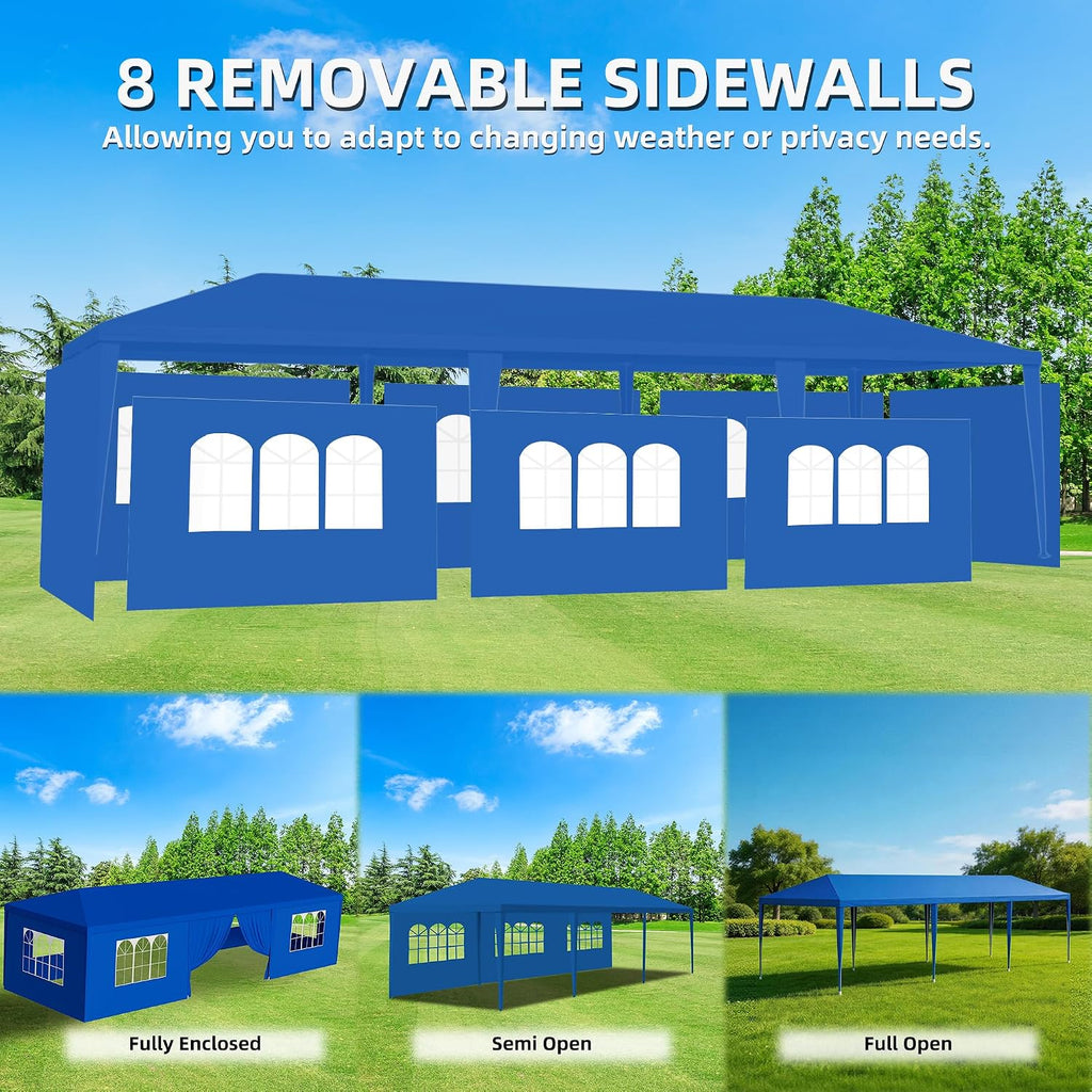 10x30 Party Tent Heavy Duty Outdoor Canopy Tents for Parties with 8 Removable Sidewalls Outside Large Gazebo Shelter Carpas para Fiestas for Backyard Patio Events Wedding BBQ, Blue