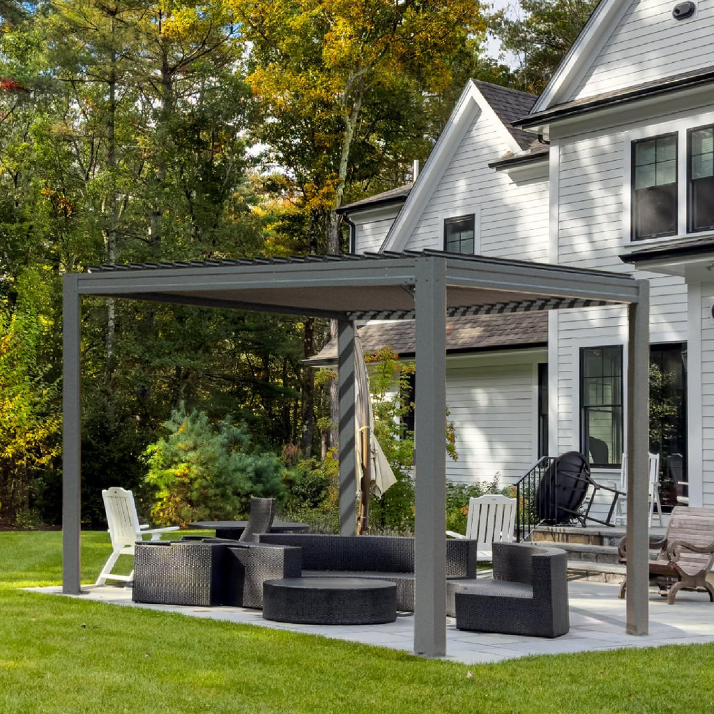 Domi Louvered Pergola 10×10 FT, Outdoor Aluminum Pergola with Adjustable Rainproof Roof and Drainage System, Metal Pergola Gazebo for Patio, Deck, Backyard, Grey