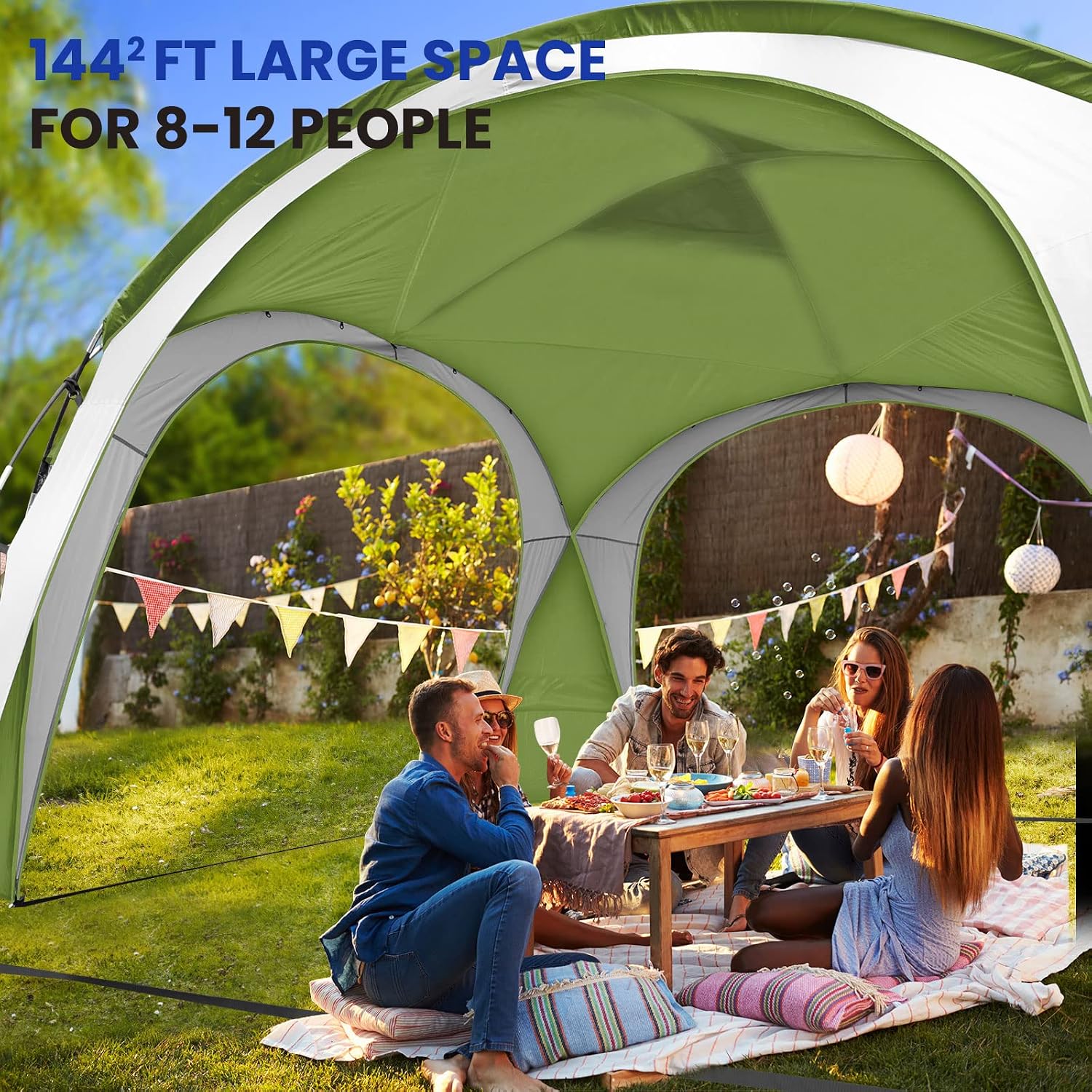 UNICAMPER Beach Tent 12 X 12ft Large UPF50+ Pop Up Canopy with 2-Pcs Side Wall