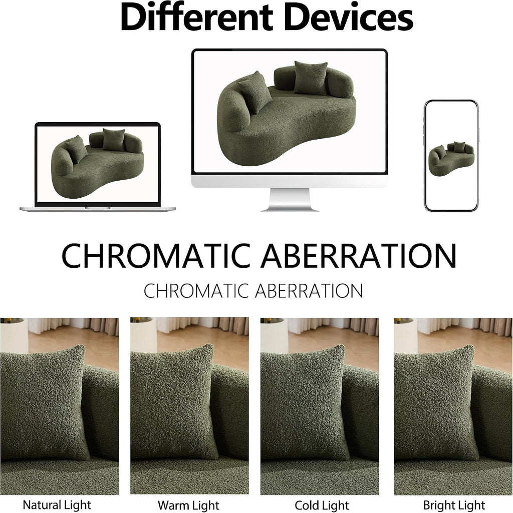 67'Curved Loveseat Sofa for Living Room, Deep Seat Love Seat Couch with 2 Throw Pillows, Modern Loveseat Adopt Teddy Fabric, Suitable Small Spaces The Cloud Loveseat, No Assembly Needed, Green