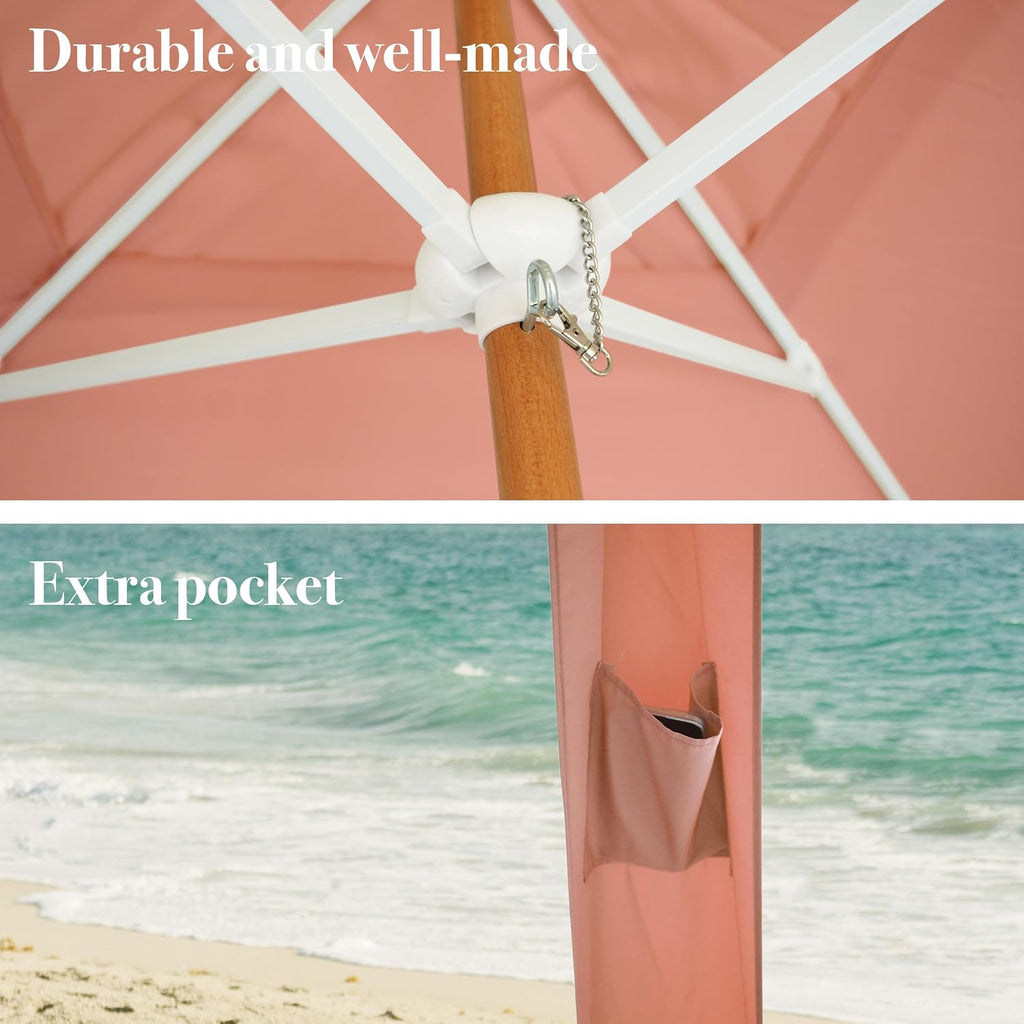 AMMSUN Beach Cabana with Fringe, 7' x 7' Boho Beach Canopy with Tassels, Easy Set up & Premium Wood Pole, Cabana Tent with Sand Pockets, Instant Sun Shade for Sand, Garden, Patio, Coral Pink