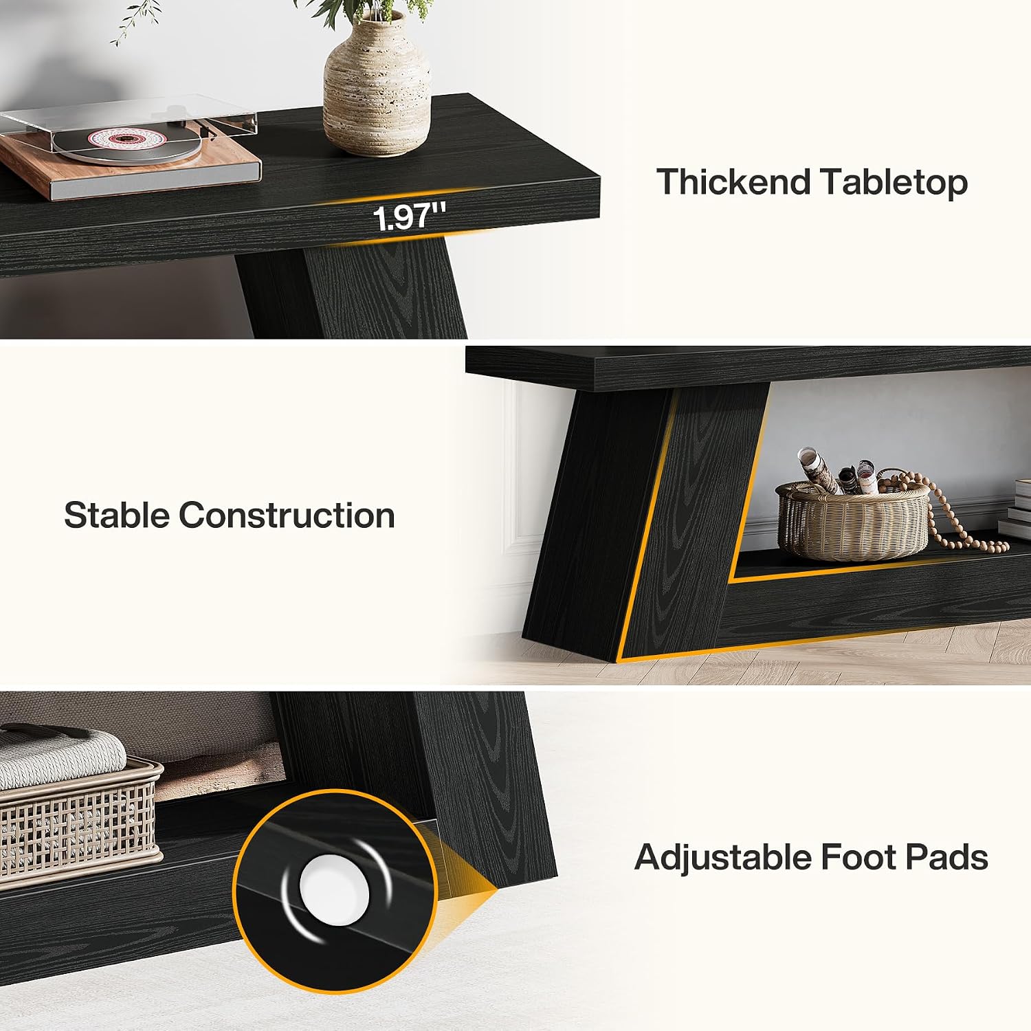 Tribesigns 63' TV Stand for 55/60/65/75-Inch TVs, Rustic Extra Long Media TV Console with Storage Shelve, Entertainment Center Television Stand for Living Room, Bedroom (Black)