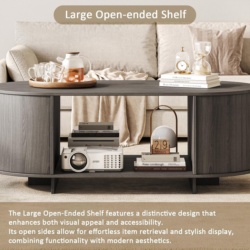 Coffee Table and TV Stand Set of 2,76.4'' Modern TV Console,Entertainment Center with 3 Drawers,Modern Oval Coffee Table with Storage, Wood Center Tables for Living Room, Bedroom, Home Office, Grey
