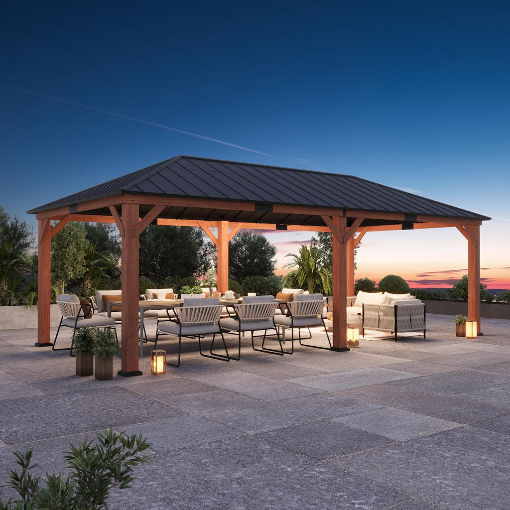 Big Leaf 12'x24' Wood Gazebo with Galvanized Steel Roof - Hardtop Gazebo with Cedar Frame Permanent Outdoor Structure for Garden, Backyard and Patio