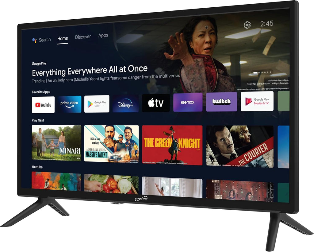 Supersonic SC-2450GTV-A 24-inch DLED Smart HDTV with Google Assistant, ATSC & NTSC System, HDMI USB Input, WiFi, 1080p Resolution, 16.7M Colors,60Hz Refresh Rate, Bluetooth, AC/DC Compatible