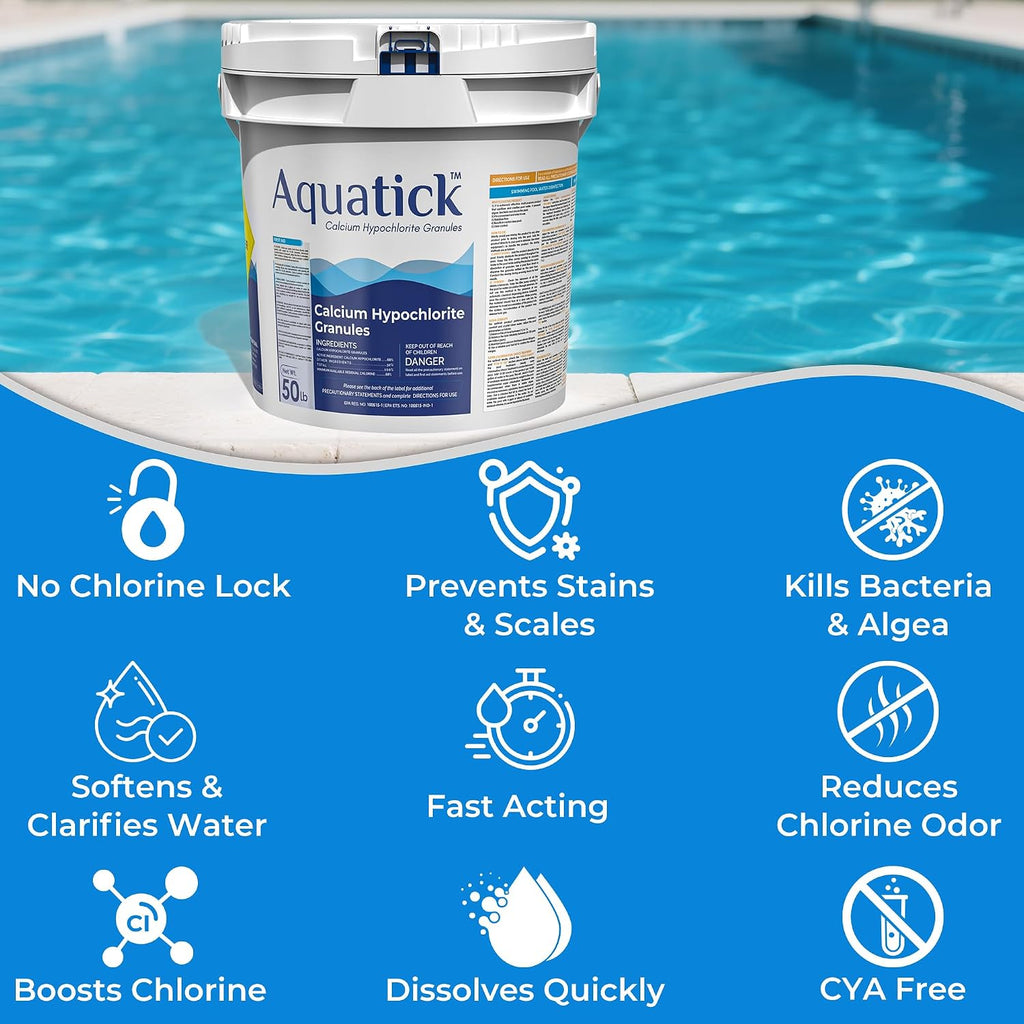 Pro-Grade Chlorine Pool Shock, 68% Cal-Hypo Granular Sanitizer, Prevents Bacteria & Algae, Restores Crystal Clear Water - Shock Treatment, Swimming Pool Chemical - 50Lb