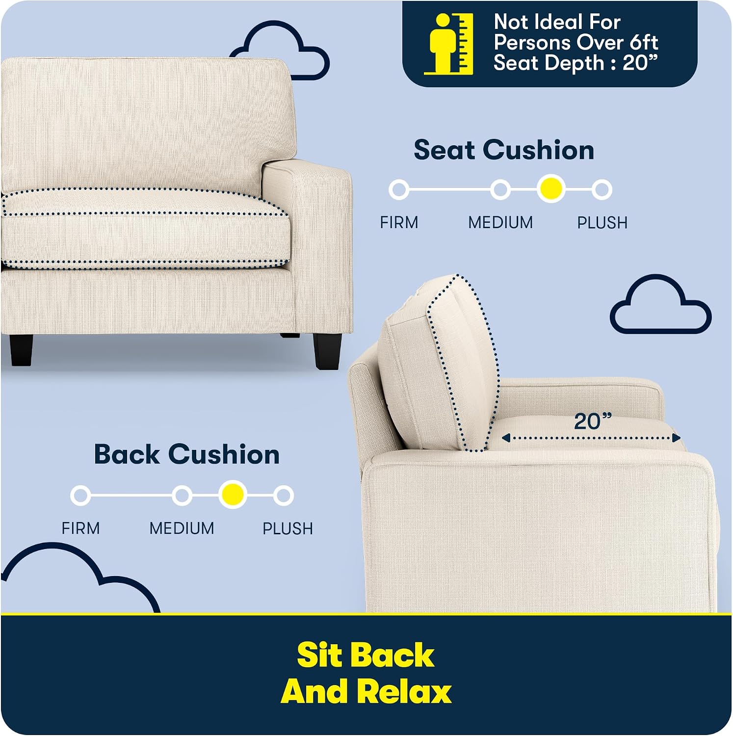 Serta Palisades 78' Track Arm Sofa, Easy Care Polyester, Soft Pillow Back, Pocket Coil Seat Cushions, Removable Covers, Loveseat or Couch for Small Spaces, Living Rooms or Bedrooms, Buckwheat Beige
