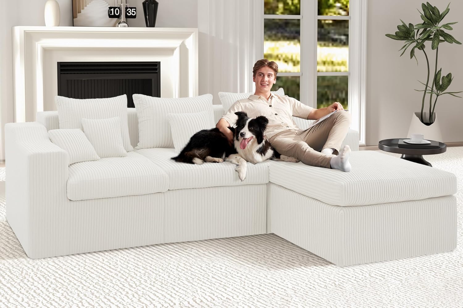 101' Modular Couch Sectionals with Ottoman, Big Comfy Cloud Couches, L Shaped 4 Seat Modular Sectional Sofa, Sectional Double Cushion Couches with Deep Seat for Living Room,No Assembly Required(Beige)