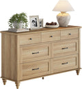 WAMPAT Dresser TV Stand for 65 Inch TV, Farmhouse TV Console Table Entertainment Stand with 7 Drawers, Wooden Media Storage Dresser for Living Room Bedroom, Oak, 54 Inch