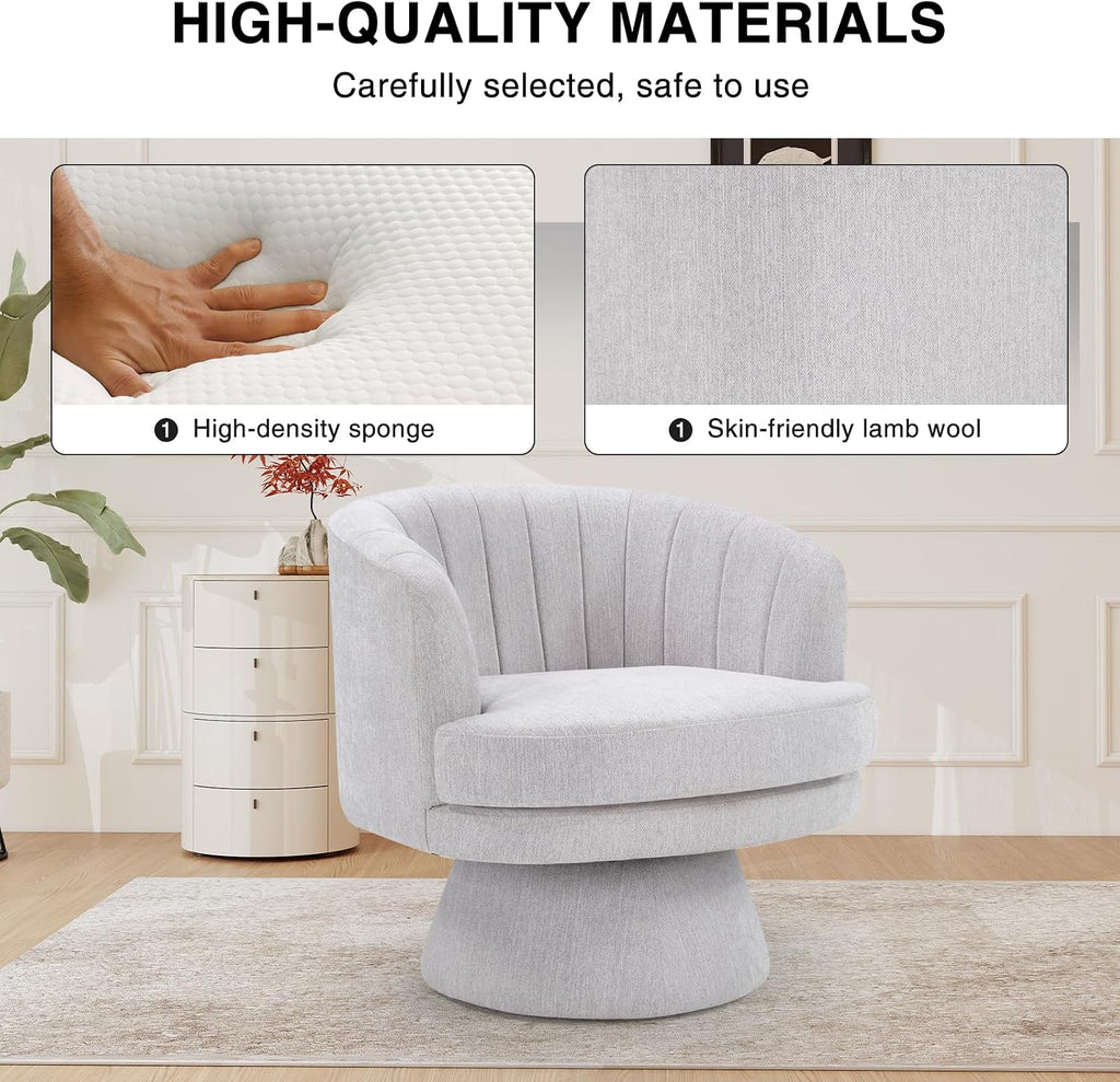 CANMOV Swivel Accent Chair with Armrest, Modern 360 Degree Swivel Barrel Chair with Curve Back and Soft Cushion,Comfy Fabric Round Armchair Single Sofa for Living Room,Bedroom,Waiting Room,Grey