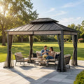 SUNJOY 10x12 Hardtop Gazebo with Heavy-Duty Galvanized Steel Double Roof, Mosquito Netting & Woodgrain Finish Beams, Permanent Pavilion Gazebo for Garden, Patio, Deck, Lawn
