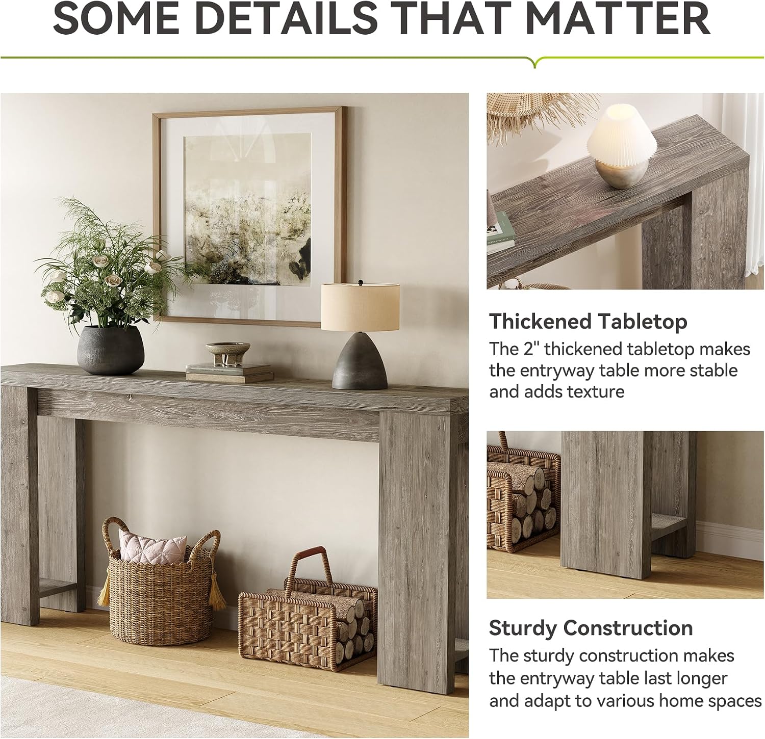 LITTLE TREE 70.9-Inch Long Entryway Table, Farmhouse Sofa Console Table for Living Room, Entryway, Hallway, Grey