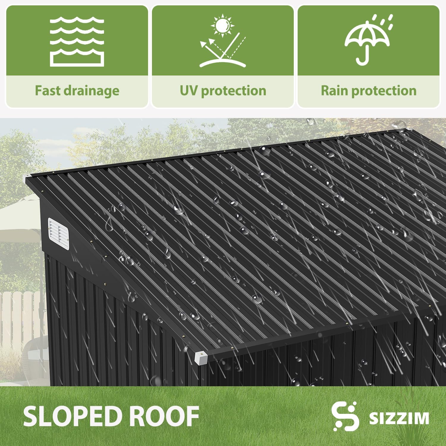 7.3'x5.3' Outdoor Metal Storage Shed with Triple Lockable Doors & Sloping Roof for Tools, Bicycles, and Garden Equipment