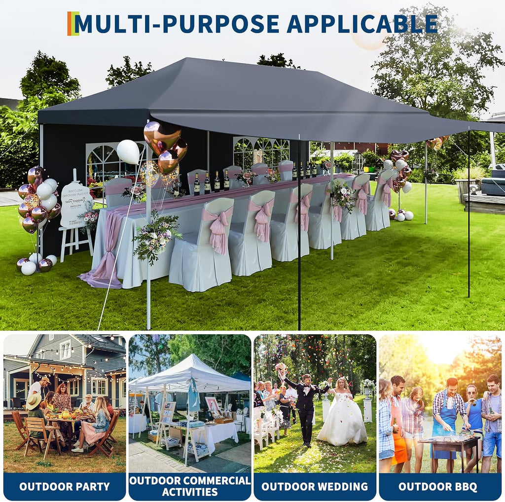 Garvee Commercial-Grade 10x20 ft Pop-Up Canopy Tent - 420D Oxford Fabric with PE Windows and 5 Removable Sidewalls, Ideal Heavy Duty Outdoor Shelter for Events, Weddings, and Backyard Gatherings