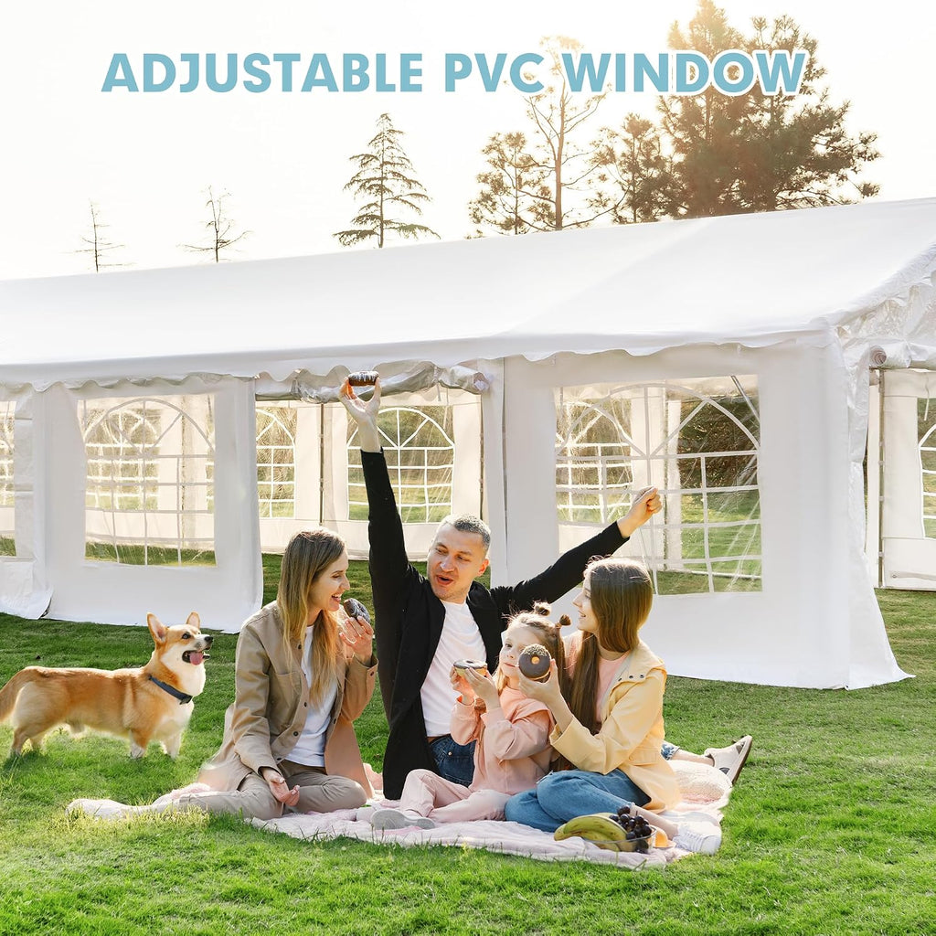 EROMMY 20x60FT Heavy Duty Party Tent, White Outdoor Event Canopy with Removable Sidewalls, Roll-up Doors & Storage Bags, Large Gazebo Shelter for Wedding, Commercial, and Backyard Use