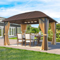 YOLENY 10' x 13' Hardtop Gazebo with Galvanized Steel Roof, Arc Roof Gazebos with Aluminum Frame, Curtain&Netting Included, Sunshade for Gardens, Lawns, Deck