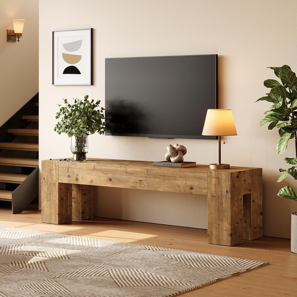 Solid Wood TV Stand, 63' Rustic Extra Long Heavy Duty Media TV Consoles Table with Sturdy Frame for Living Room Gaming Entertainment Center for TVs up to 70 Inches (Walnut)