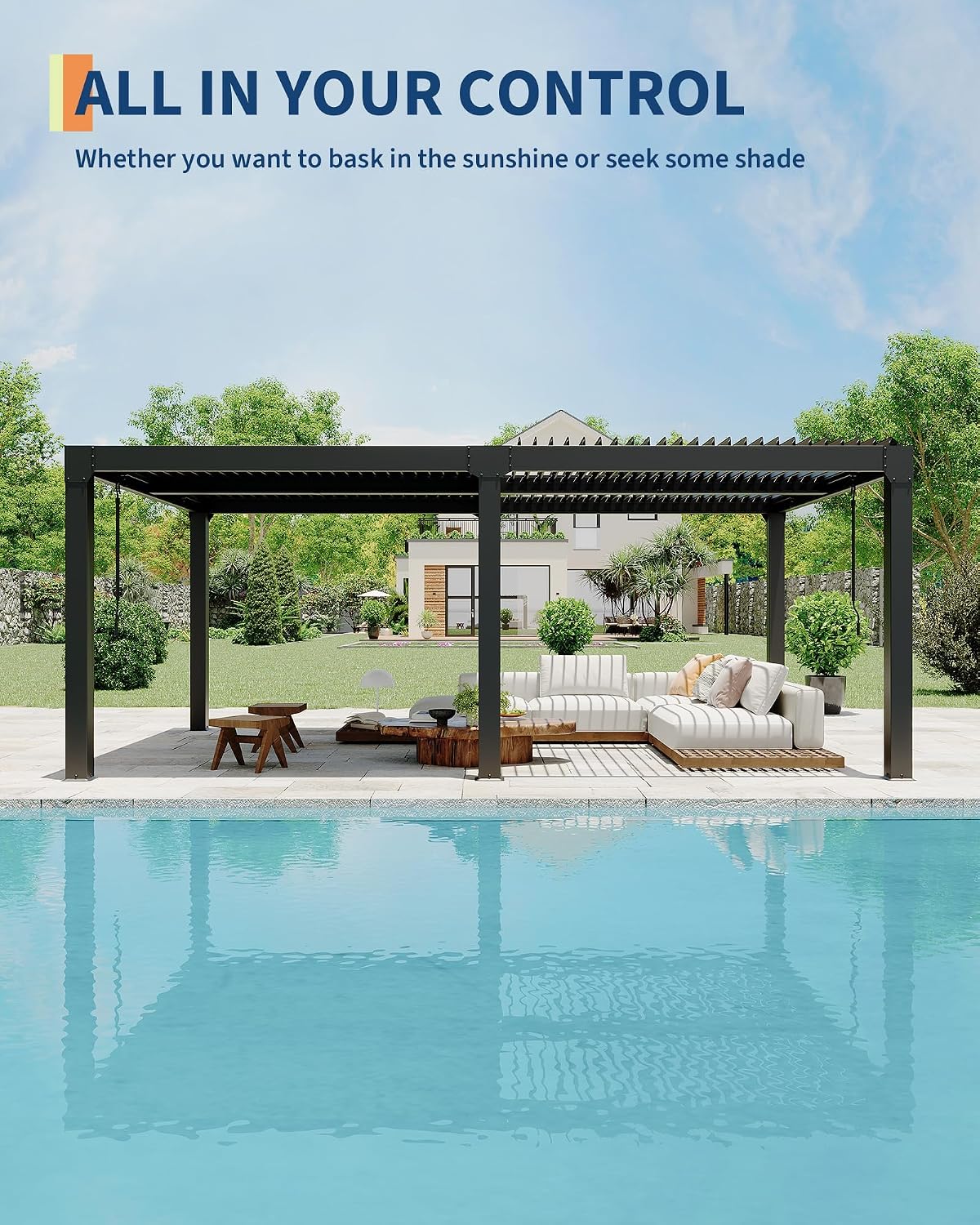 Louvered Pergola 10Ft x 20Ft - Adjustable Aluminum Hardtop Gazebo with Integrated Drainage, Waterproof Outdoor Patio Cover for Deck, Backyard