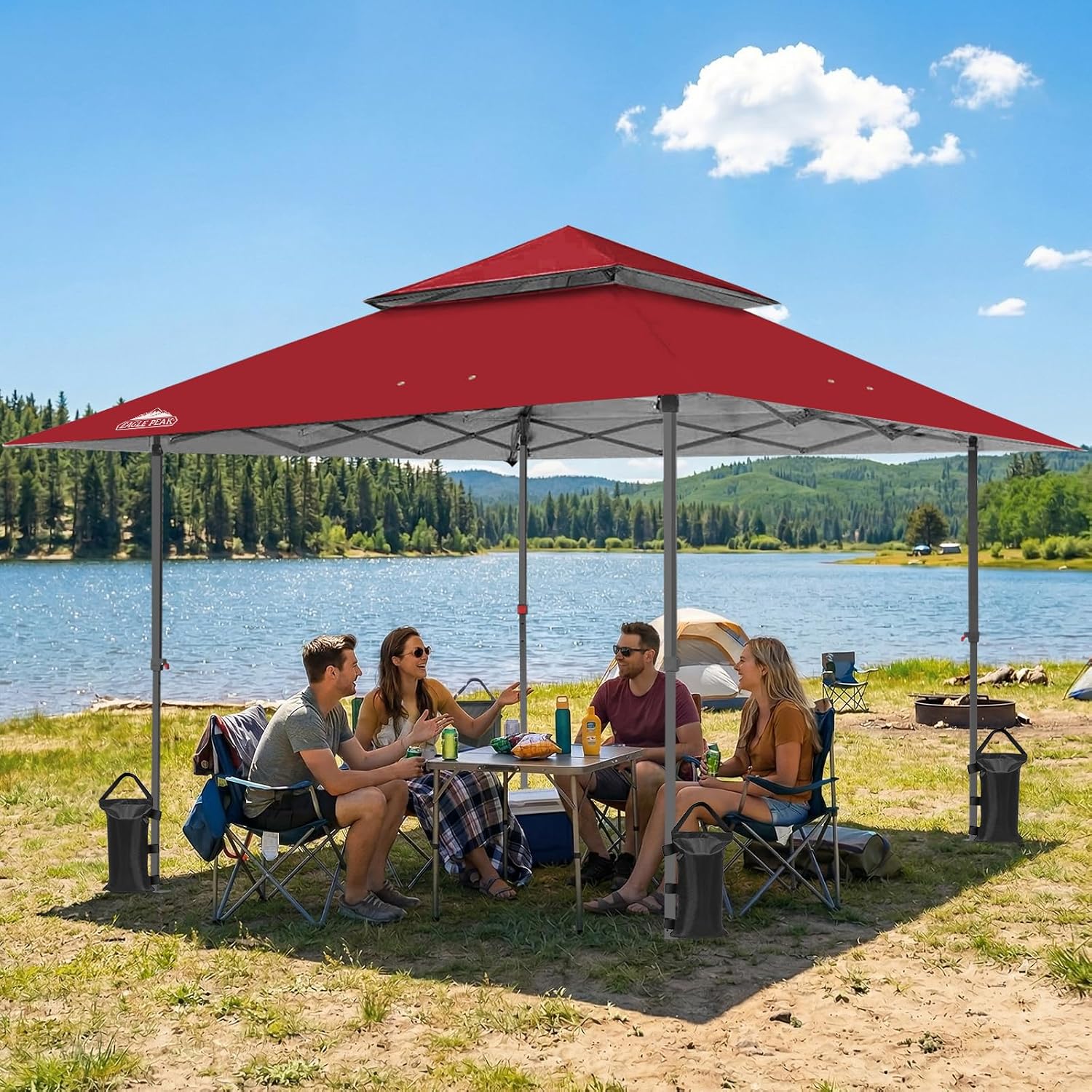EAGLE PEAK 13x13 Straight Leg Pop Up Canopy Tent Instant Outdoor Canopy Easy Single Person Set up Folding Shelter w/Auto Extending Eaves 169 Square Feet of Shade (Red)