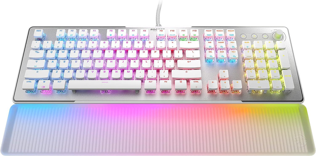 ROCCAT Vulcan II Max – Optical-Mechanical PC Gaming Keyboard with Customizable RGB Illuminated Keys and Palm Rest, Titan II Smooth Linear Switches, Aluminum Plate, 100M Keystroke Durability – White