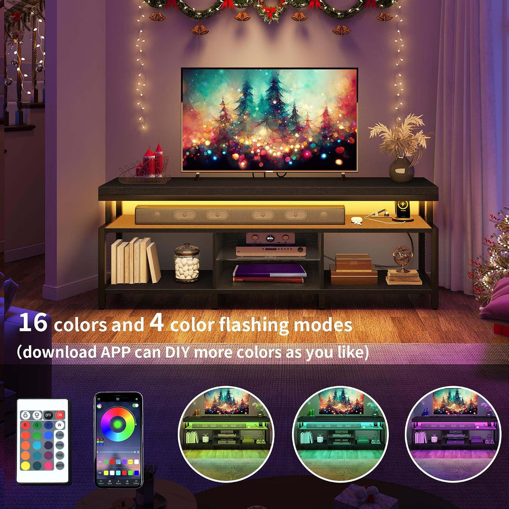 YITAHOME TV Stands for Living Room, TV Stand for 70/65 inch TV, Entertainment Center with Storage, LED TV Stand with Power Outlets, Industrial TV Console Cabinet, Black