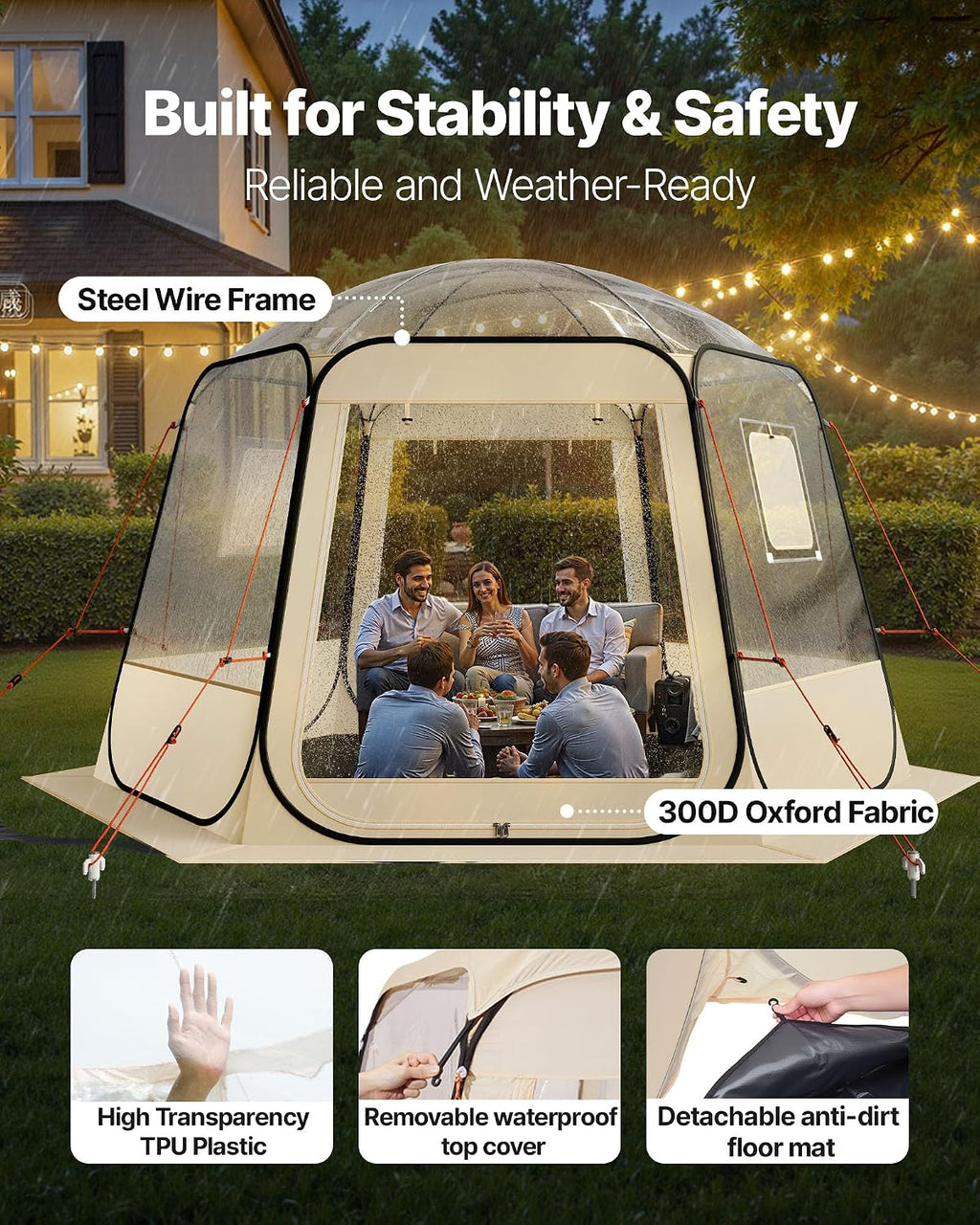 VEVOR Pop up Sports Tent, 8 Sizes Optional Clear Bubble Tent for 1-6 Person, Waterproof Outdoor Pod with Floor Mat & Top Cover, Garden Igloo Dome Tents Camping Shelter for Sports Watching