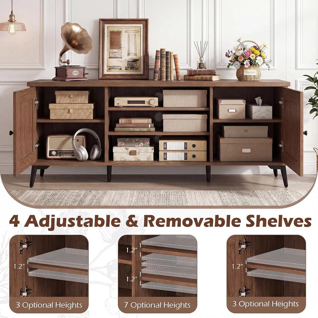 Giantex 2-Door TV Stand for TVs up to 65', Mid Century Modern Entertainment Center with 2 Storage Cabinets & 4 Adjustable Shelves, 6 Metal Legs, Media TV Console Table for Living Room (Walnut)