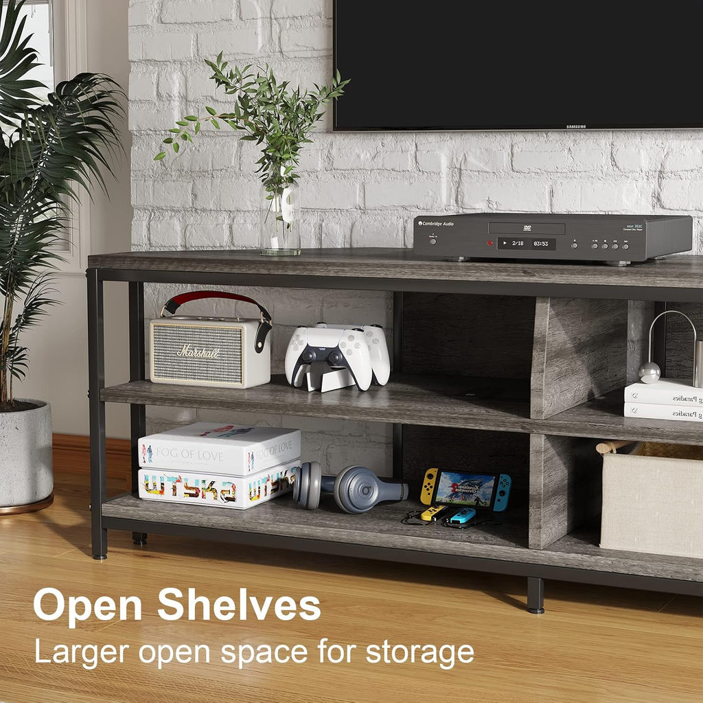 MUTUN Corner TV Stand with Power Outlet, Corner TV Stand for 32 43 50 55 60 Inch TV, Corner Entertainment Center, Industrial TV Console Table for Living Room Bedroom, 55 Inch, Grey Oak