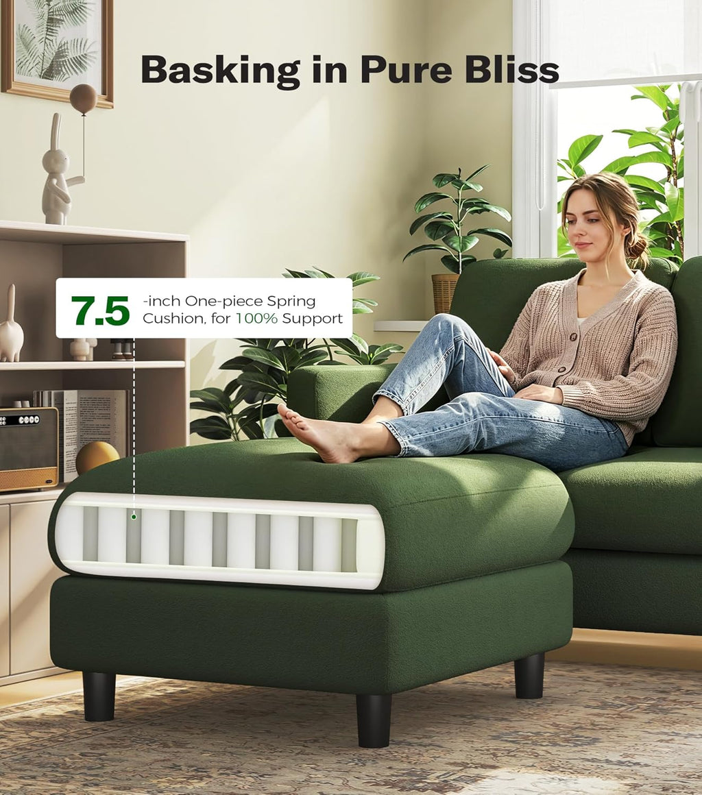 Welzona Loveseat, 51' Small L Shaped Couch, Comfy Teddy Love Seat with Ottoman Set, Tool-Free Setup Loveseat Sofa with Ottoman, All-Wood Small Sofa Couch for Bedroom, Couch for Living Room, Green
