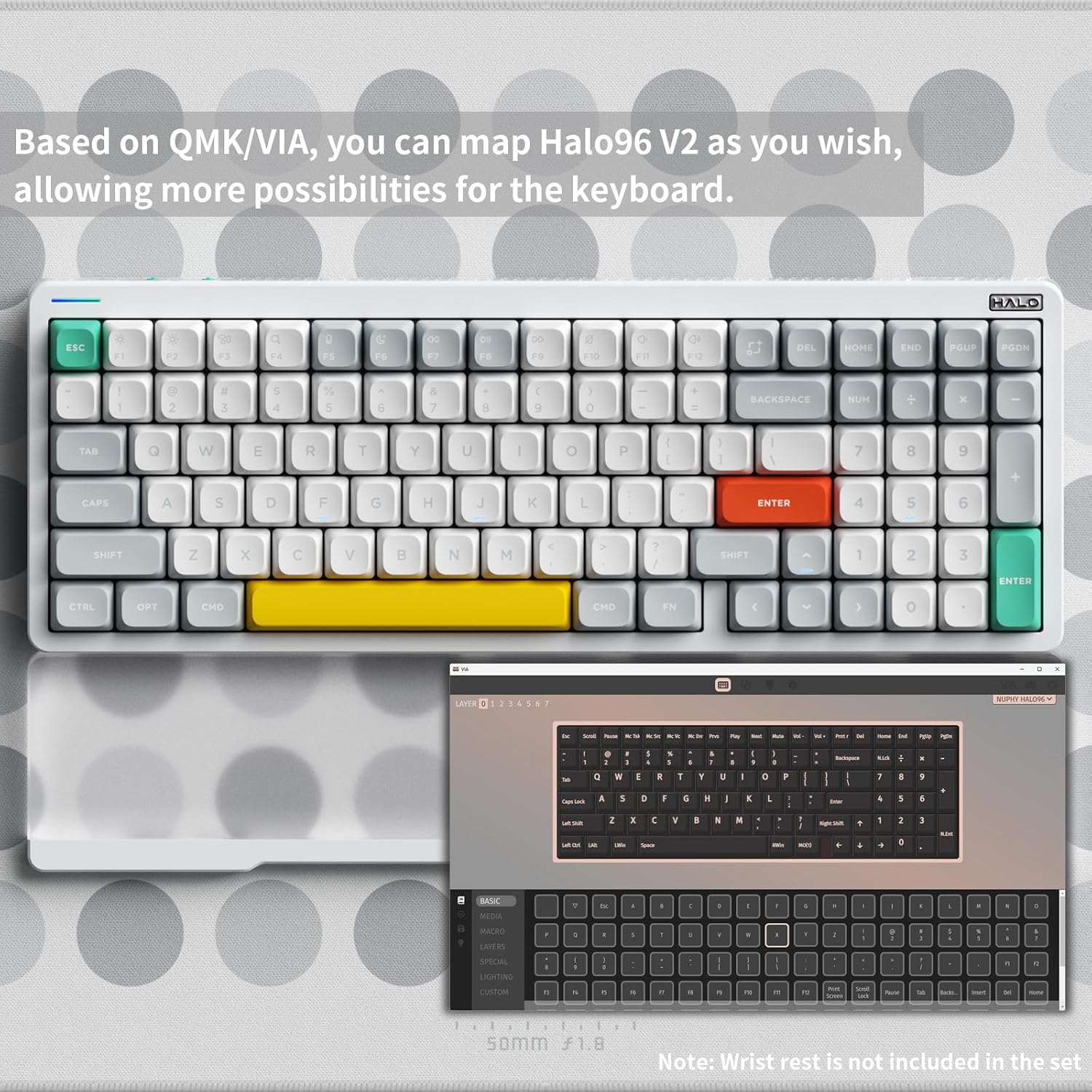 nuphy Halo96 V2 Wireless Mechanical Gaming Keyboard, 96% Hot Swappable, 99 Keys RGB Backlit, Bluetooth/USB-C/2.4GHz, Lemon Switches (55gf), White